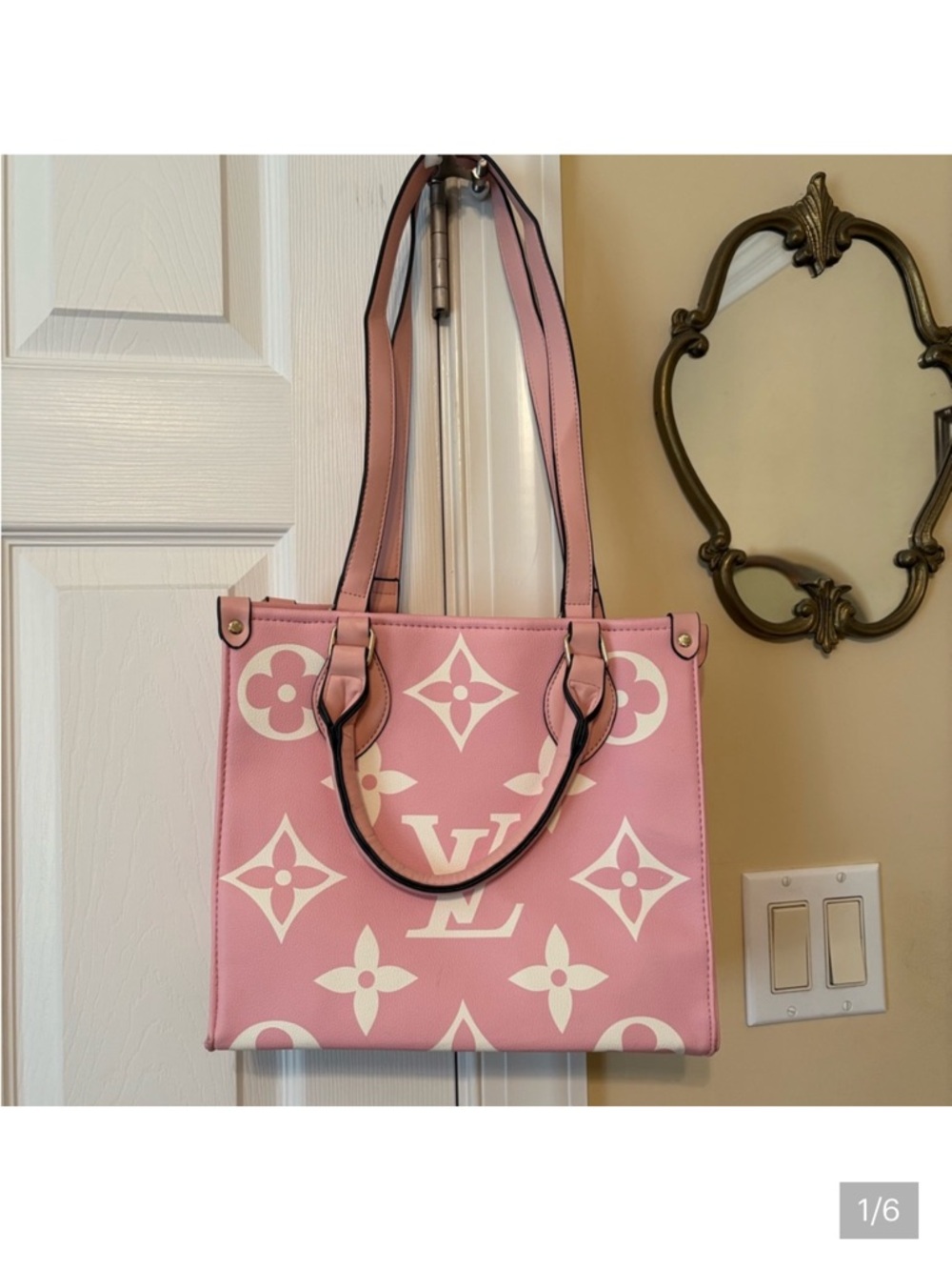 Designer-Inspired Pink Logo Medium Tote